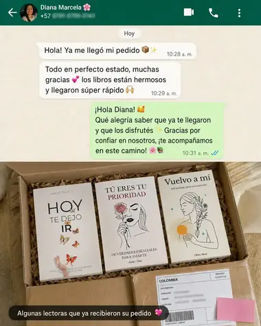 Mensaje de WhatsApp de Diana Marcela mostrando su libro recibido